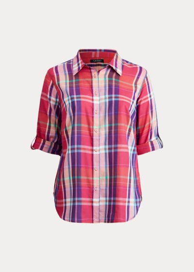 Camisa Ralph Lauren Mujer Rosas Multicolor - Plaid Cotton Twill - KNVTX7309